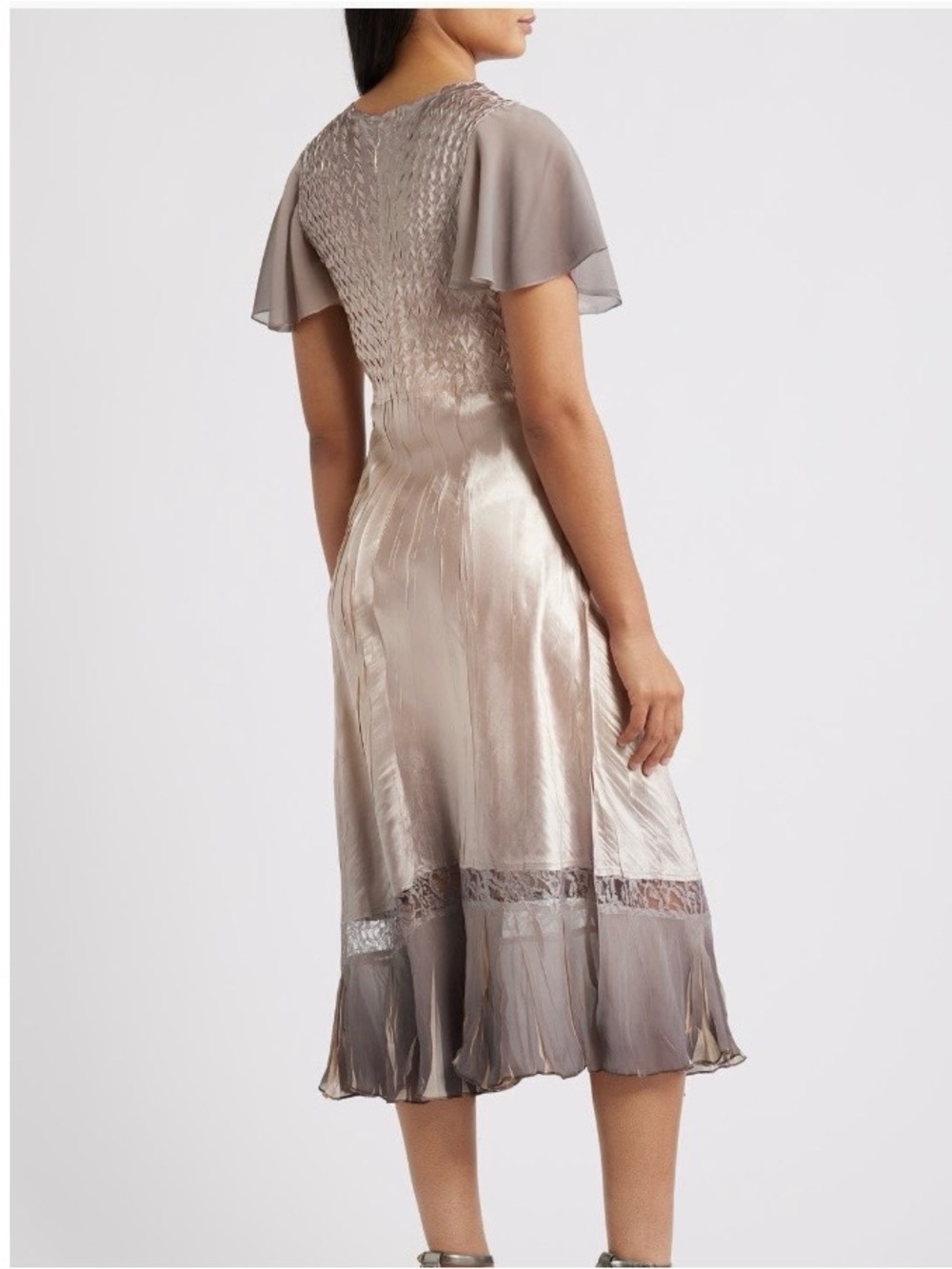 Komarov Metallic Champagne Maxi Dress with Flutter Sleeves - Picture 3 of 12
